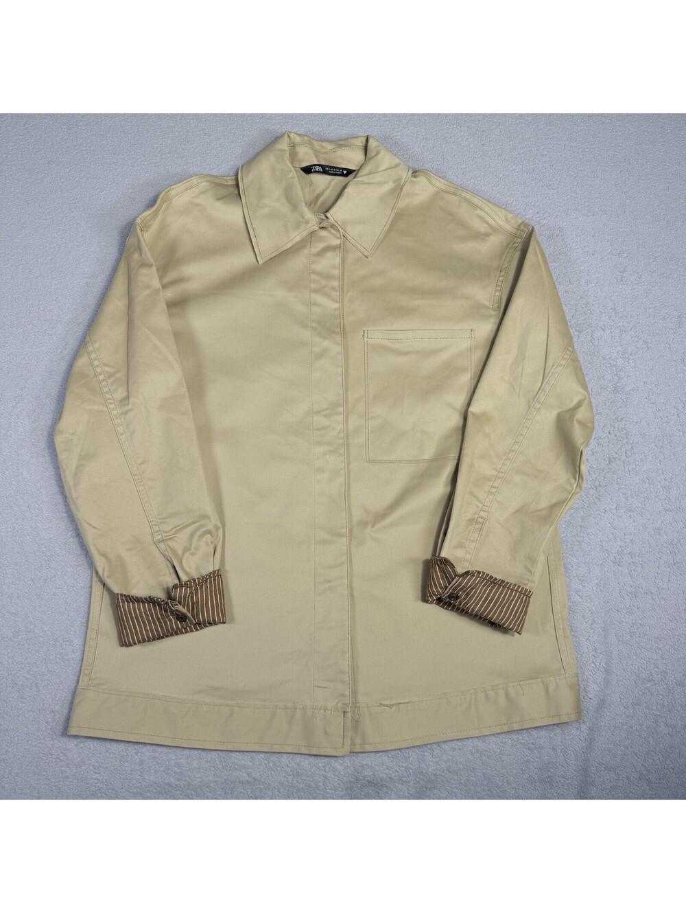 Zara Women‎ Long Sleeve Button Front Beige Khaki Button Front Jacket Size Small